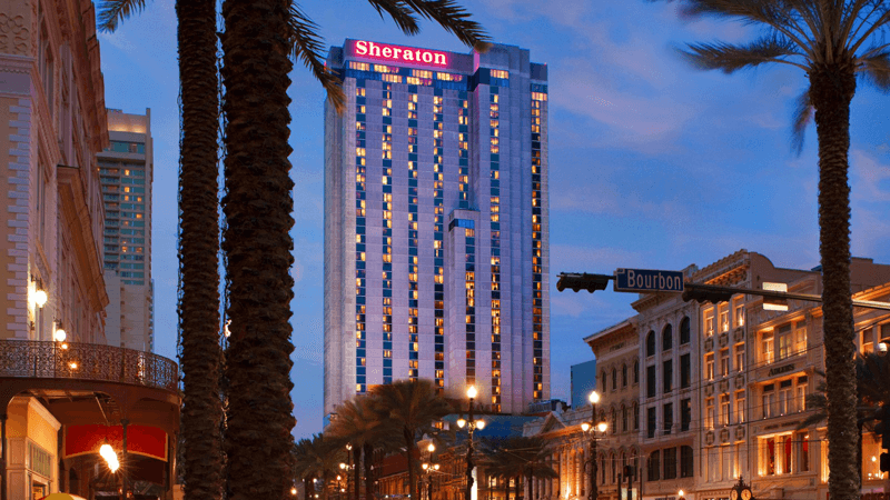 Sheraton New Orleans Hotel The Sheraton New Orleans Hotel Building from outside. Magic hour shot with clear sky